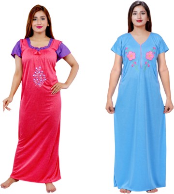 NACNO Women Nighty(Pink, Blue)