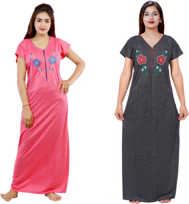 NACNO Women Nighty(Pink, Black)