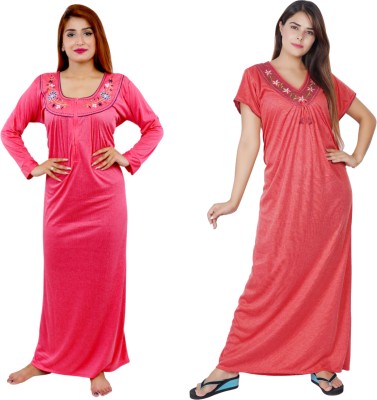 NACNO Women Nighty(Pink, Red)