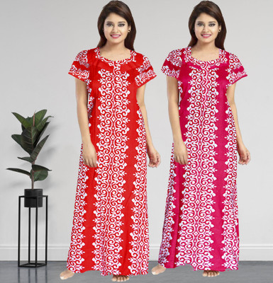 AakarShana Women Nighty Set(Red, Pink)