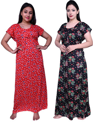 Fabricalign Women Nightdress(Red, Black, Multicolor)