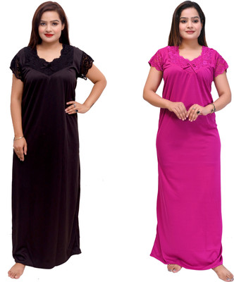 Shrutika Women Nighty(Maroon, Black)