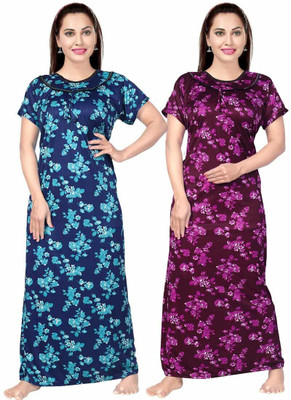 Hans Crafted Women Nighty(Blue, Purple)