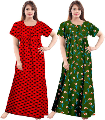 Shri Janki Saree Women Nighty(Red, Green)