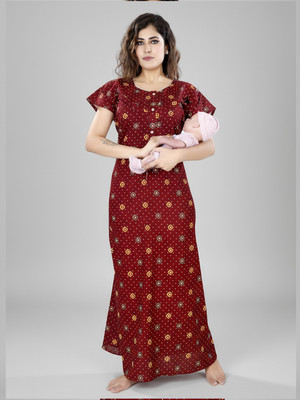 ANKONA Women Maternity/Nursing Nighty(Maroon)