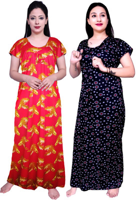 Fabricalign Women Nightdress(Red, Yellow, Black)