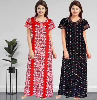 AakarShana Women Nighty Set(Red, Black)