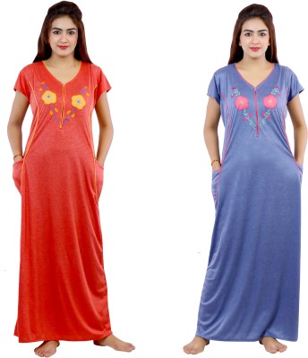 NACNO Women Nighty Set(Red, Blue)