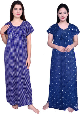 Fabricalign Women Nightdress(Blue)