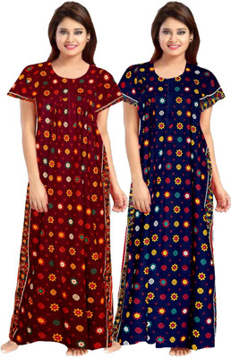 Hans Craft Women Nighty(Maroon, Blue)
