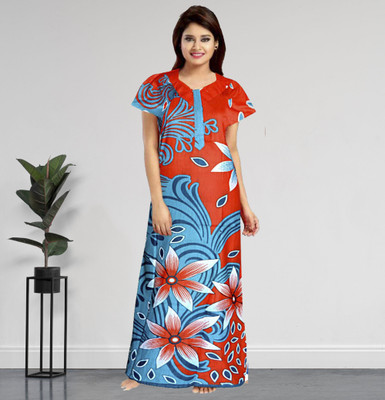 AakarShana Women Nighty(Orange)