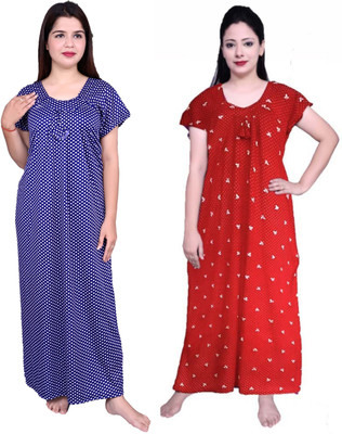 Fabricalign Women Nightdress(Red, Multicolor)
