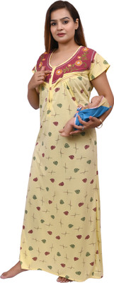 AGGARWAL Women Maternity/Nursing Nighty(Yellow)