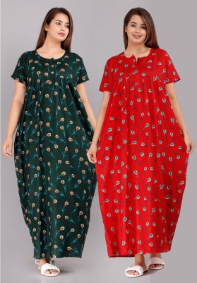 zalya Women Nighty Set(Green, Red)