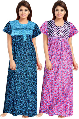 PrathaVastra Women Nighty(Blue, Light Blue)