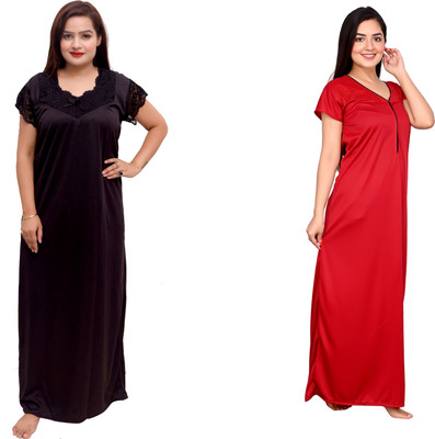 Shrutika Women Nighty(Red, Black)
