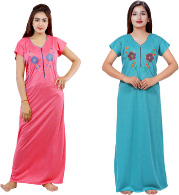 NACNO Women Nighty(Pink, Green)