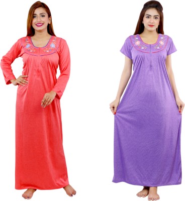 NACNO Women Nighty(Red, Purple)