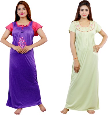 NACNO Women Nighty(Purple, Green)