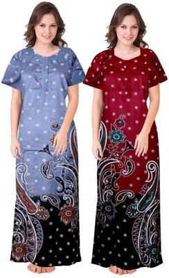PrathaVastra Women Nighty(Red, Blue)