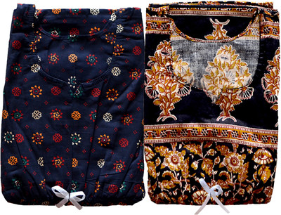 Hans Crafted Women Nighty(Blue, Black)