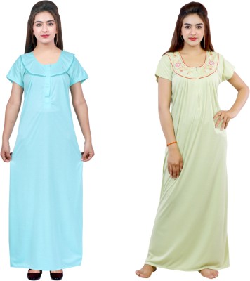 NACNO Women Nighty(Light Green, Green)