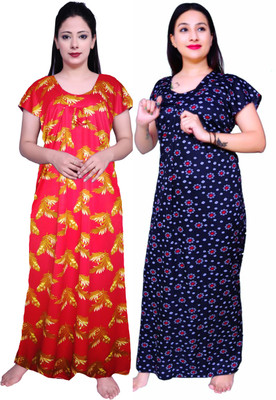 Fabricalign Women Nightdress(Red, Yellow, Light Blue)