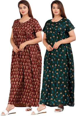 impression Women Nighty(Maroon, Green)