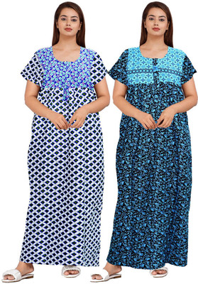 Hans Crafted Women Nighty(Blue, Dark Blue)