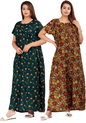 LA fashion Women Nighty(Green, Brown)