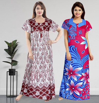 AakarShana Women Nighty Set(Red, Blue)
