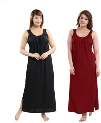 PHFS Women Nighty Set(Black, Maroon)