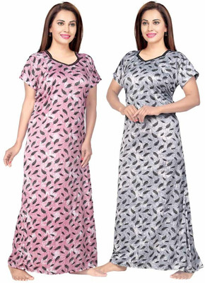 Hans Crafted Women Nighty(Pink, Grey)