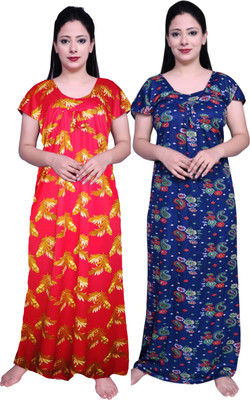 Fabricalign Women Nightdress(Red, Yellow, Blue)