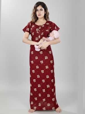 ANKONA Women Maternity/Nursing Nighty(Maroon)