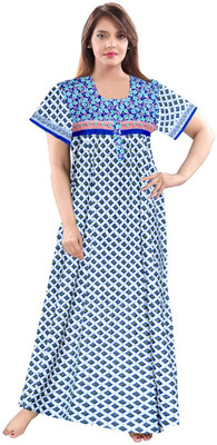 Vayberry Women Nighty(Blue, White)