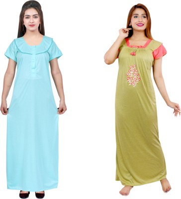 NACNO Women Nighty(Light Green, Green)