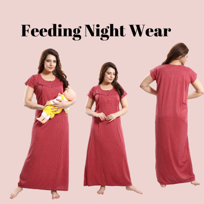 PRABHAM Women Maternity/Nursing Nighty(Maroon)
