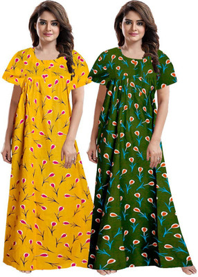 Ruishee Women Nighty Set(Yellow, Green)