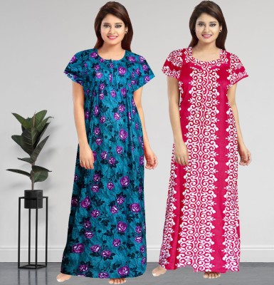 AakarShana Women Nighty Set(Green, Pink)