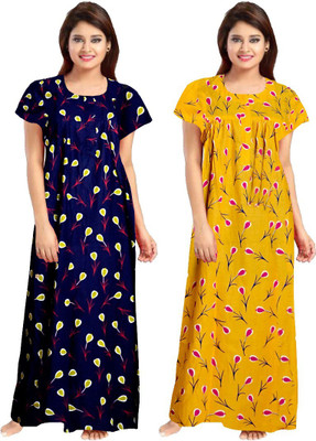 DreamBe Women Nighty(Blue, Yellow)