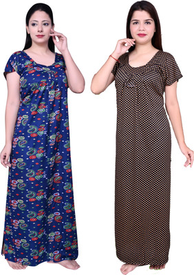 Fabricalign Women Nightdress(Light Blue, Multicolor, Black)