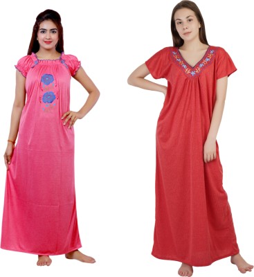 NACNO Women Nighty(Pink, Red)