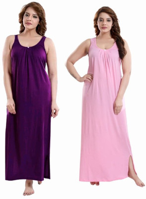 PHFS Women Nighty Set(Purple, Pink)