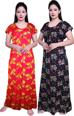 Fabricalign Women Nightdress(Red, Yellow, White)