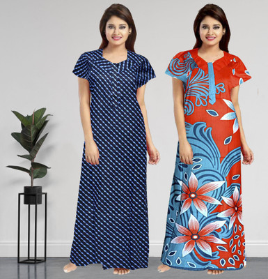 AakarShana Women Nighty Set(Blue, Orange)