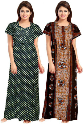 Aryansh Enterprises Women Nightdress(Green, Brown)
