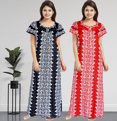 AakarShana Women Nighty Set(Black, Red)
