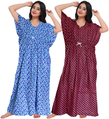 Hans Crafted Women Nighty Set(Blue, Maroon)