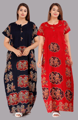 Hans Crafted Women Nighty Set(Blue, Red)